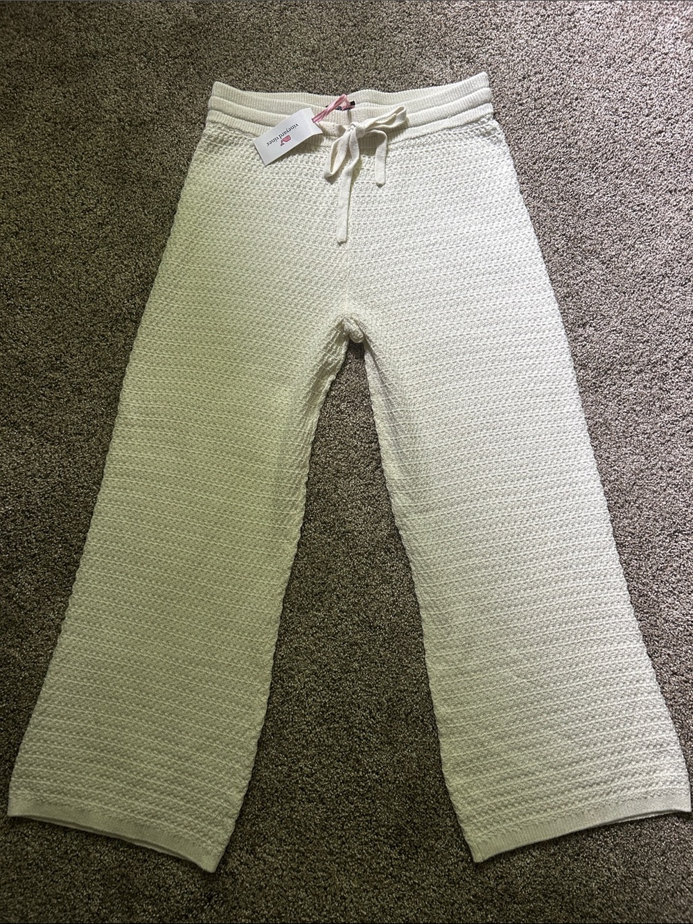 Cream Textured Knit Wide-Leg Lounge Pants